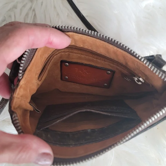 Patricia Nash Teal and Brown Tooled Leather Bacoli Crossbody - Picture 4 of 8